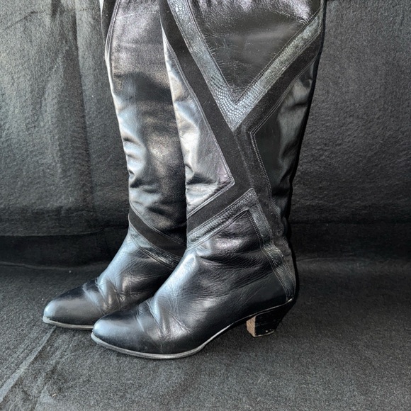 Bally Shoes - Vintage 80s Bally Italy Black Leather Pull On Tall Boots Womens Sz 5 Dimensional